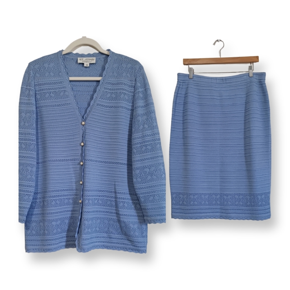 St. John Collection blue knit skirt set size 14